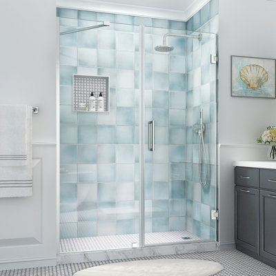 Belmore XL 60.25 - 61.25 in. W x 80 in. H Frameless Hinged Shower Door with StarCast Glass