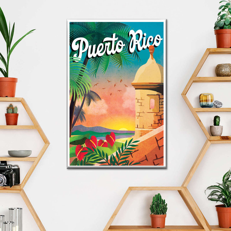 Affiche rétro sur toile Porto Rico, H 48 po x l 32 po x P 1,25 po
