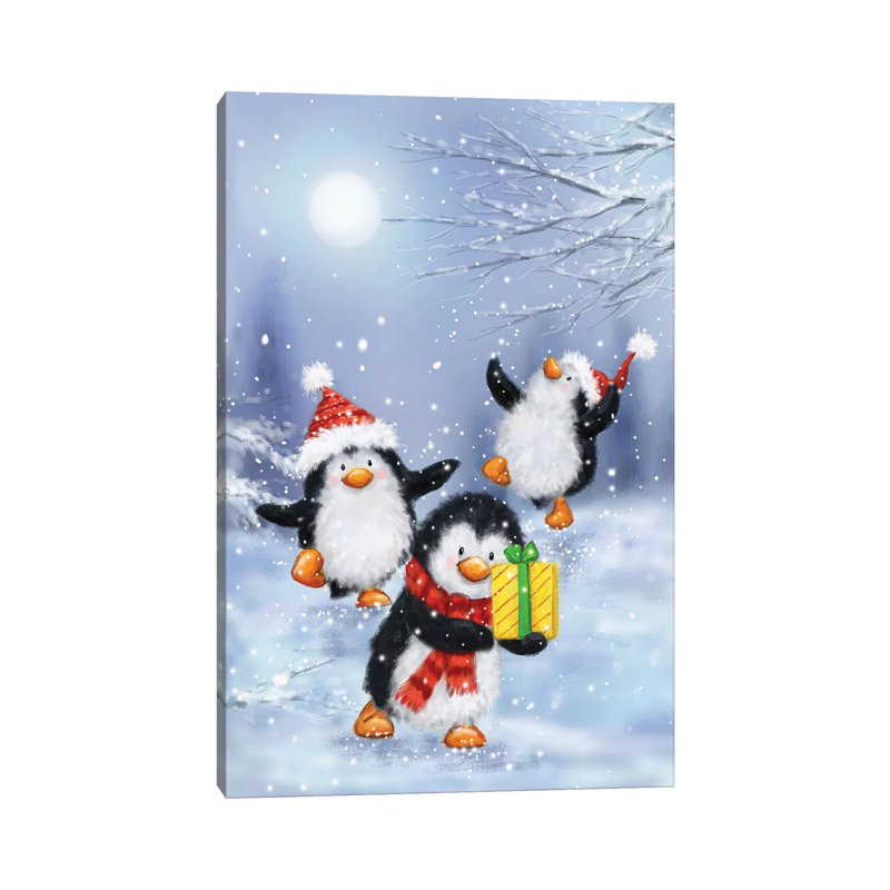 Penguins by MAKIKO - Wrapped Canvas Print, 20.32 cm H x 30.48 cm W
