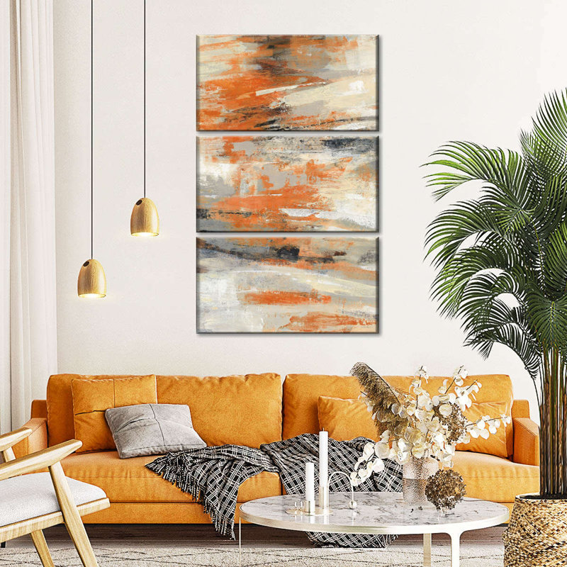 Golden Dust Orange II - 3 pièces d'une image tendue sur toile tendue, H 38 po x l 24 po x P 1,25 po