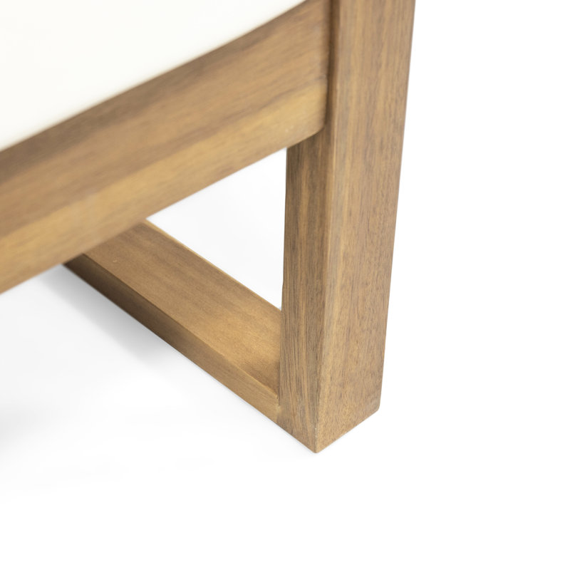 Table basse belge avec structure en lattes de bois, coussins d'eau pour terrasse, largeur 33,5 pouces, croquis en couleur.