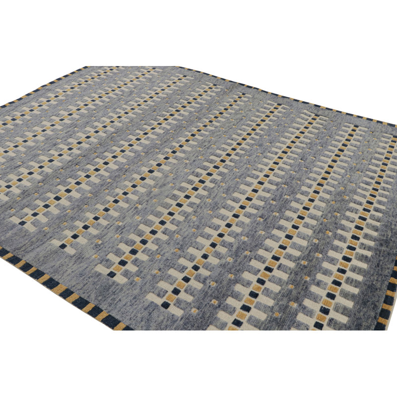 Scandinavian Hand Knotted Wool Geometric Area Rug, Rectangle 5' x 7'