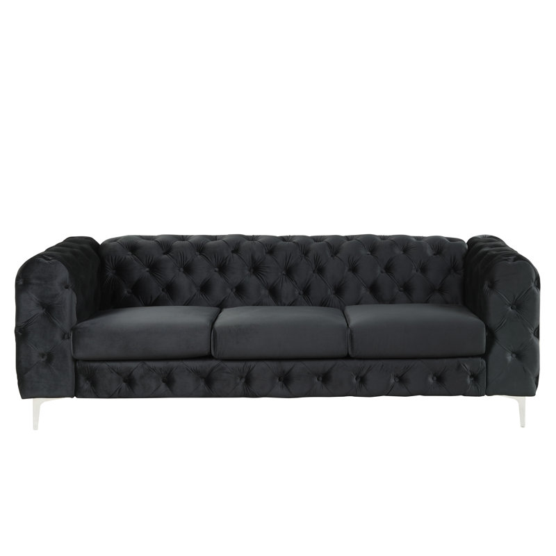 Gladys 2- Piece Velvet Livingroom Set, Black, Silver