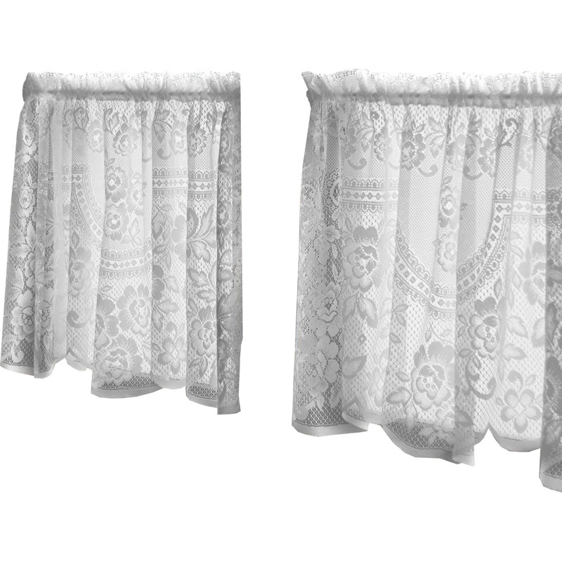 Billups Floral Scalloped Cafe Curtain, White