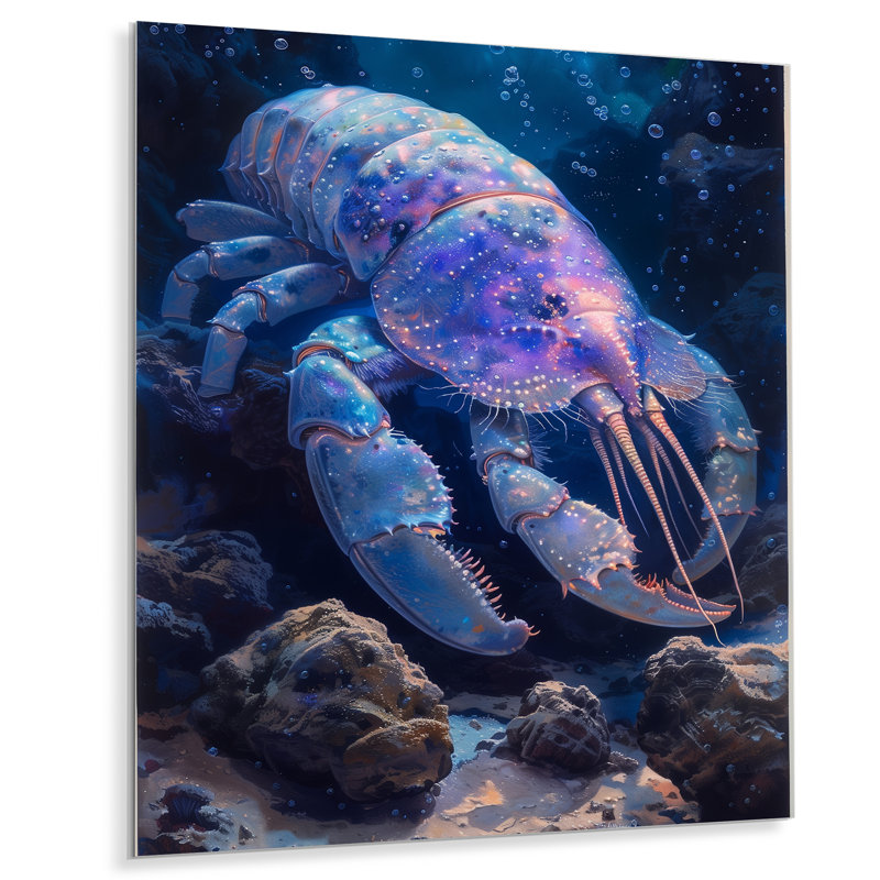 «Blue Glowing Abyss Crabe Creatures - Sea Creatures», reproduction d'art, H 24 po x l 32 po, Métal métal