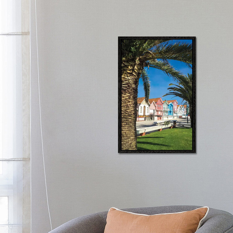 Houses in Palheiros, Costa Nova, Black, 66.04 cm H x 45.72 cm W
