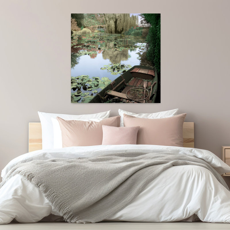 Bateau Giverny 1, art abstrait, paysage, H 32 po x l 32 po