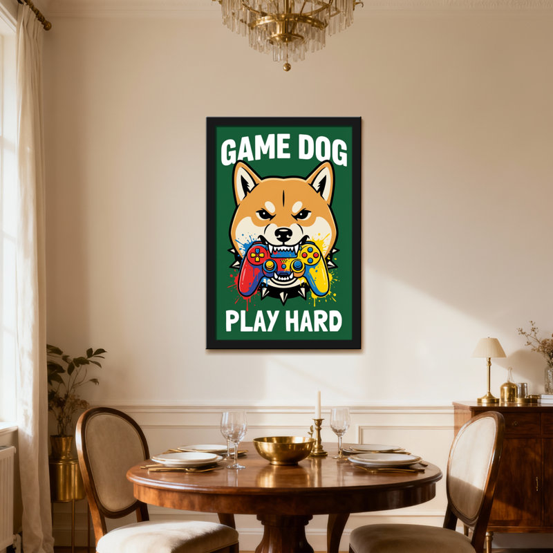 Animals Game Dog Play Hard Controller Art, Wrapped Canvas, Does Not Apply, 20" H x 30" W