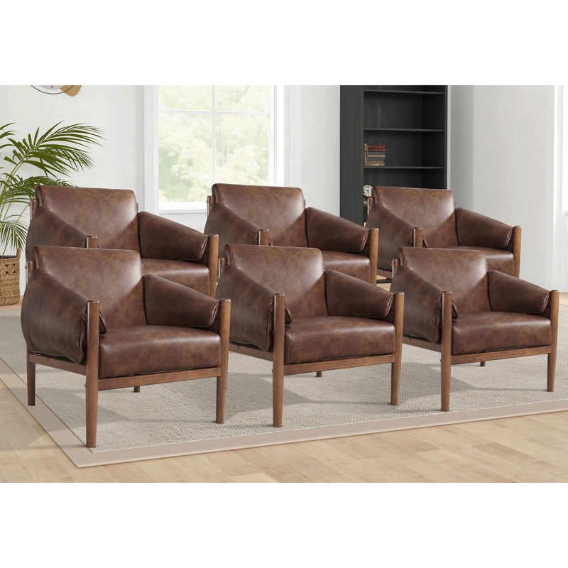 Rashell 27.6'' Wide Vegan Leather Upholstered Accent Chair with Removable Arm Cushions, Brown
