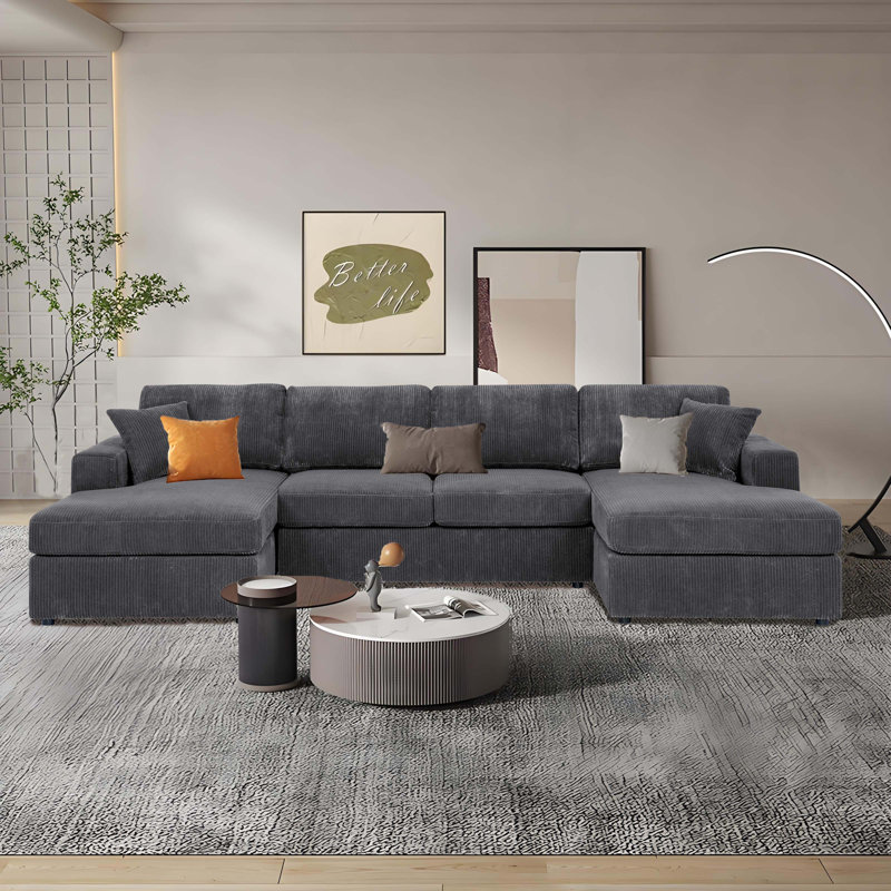 Canapé modulaire rembourré 3 pièces Loette, Velours côtelé gris foncé, 33'' H X 120'' W X 60.5'' D 