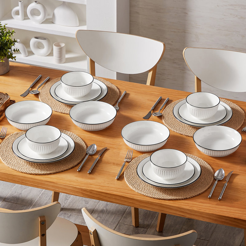 16 White Dinnerware,  Dinner Plates, Dessert Plates, Soup Plate And Bowls Set, 16-Piece Ceramic Dinnerware Set, Dinner Set Service For 4 People
