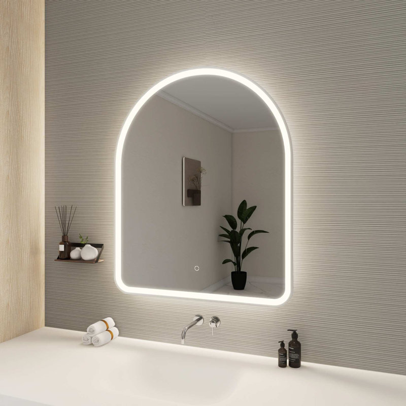 42 Inch Arch LED Front and Backlit Wall Mirror in Silver, Silver, 42" x 33"