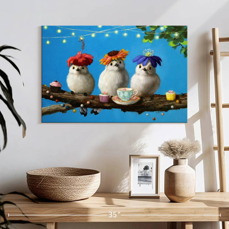 Garden Party Birds, 16" H x 24" W