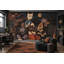 Papier peint Cool Cat Rooftop Jam, fresque murale Brick Wall Night City.-2001175594-2001175597