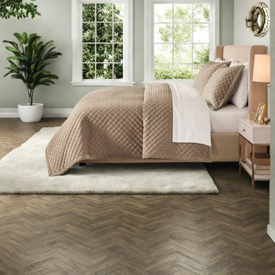 Ensemble de literie en velours Queen - Pièce, couvre-lit matelassé taupe avec taies d'oreiller