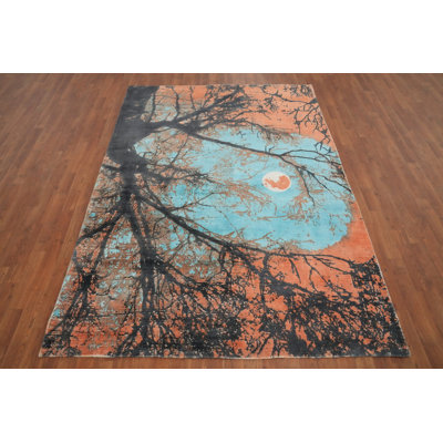 Mystical Nightscape Abstract Area Rug 6x8 with Moonlit Tree Design