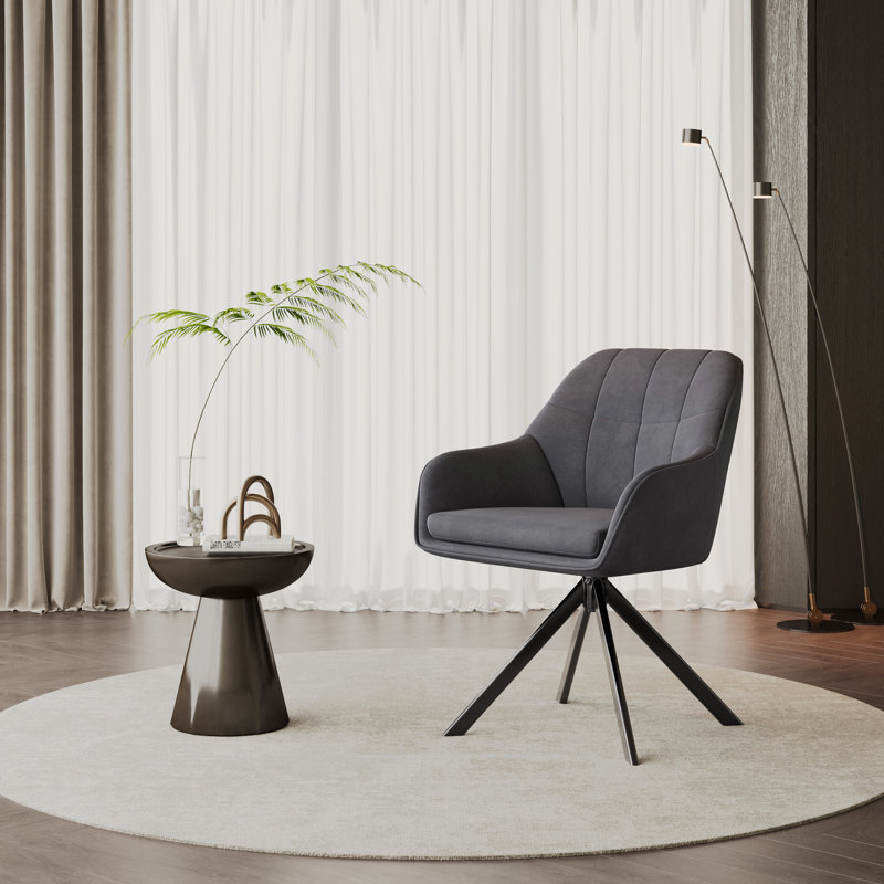 51cm H Upholstered Arm Dining Chair, Dark Grey, Velvet