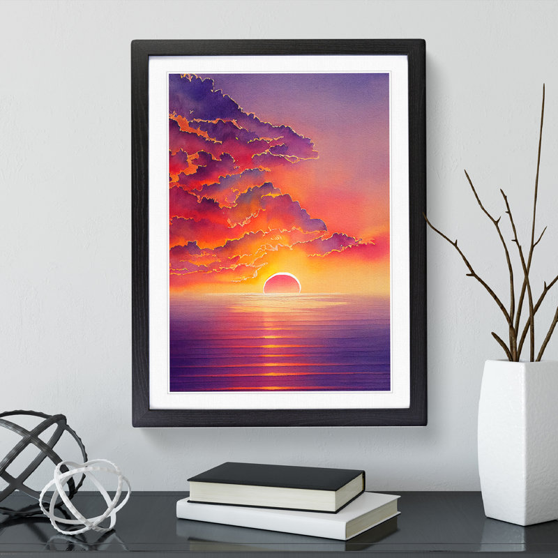 Boundless Ocean Sunset - Single Picture Frame Print, 64cm H x 46cm W x 2cm D, Black