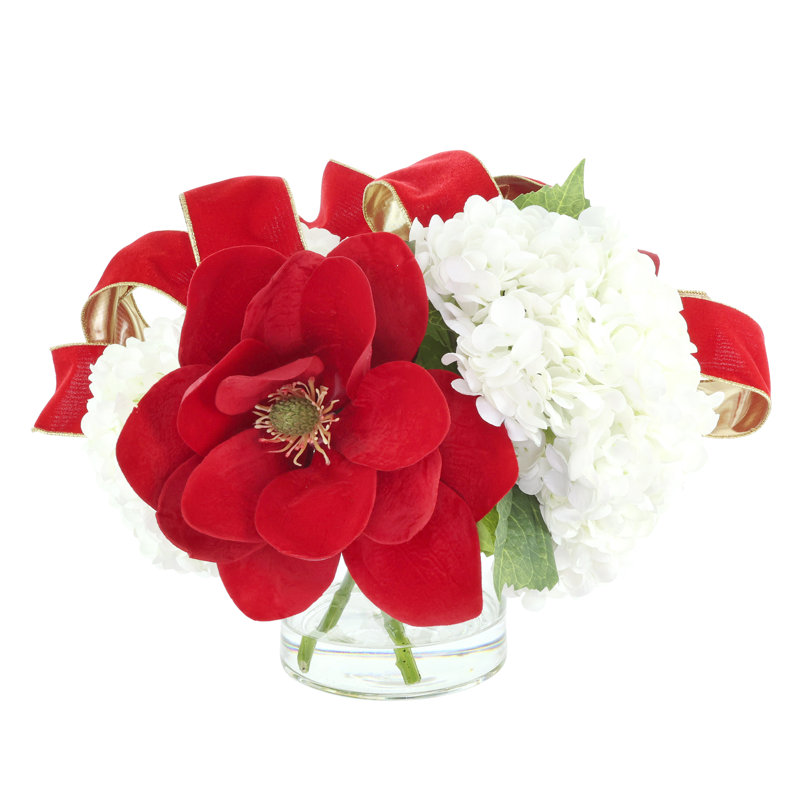 Holiday Magnolia Arrangement with Hydranges and Bows