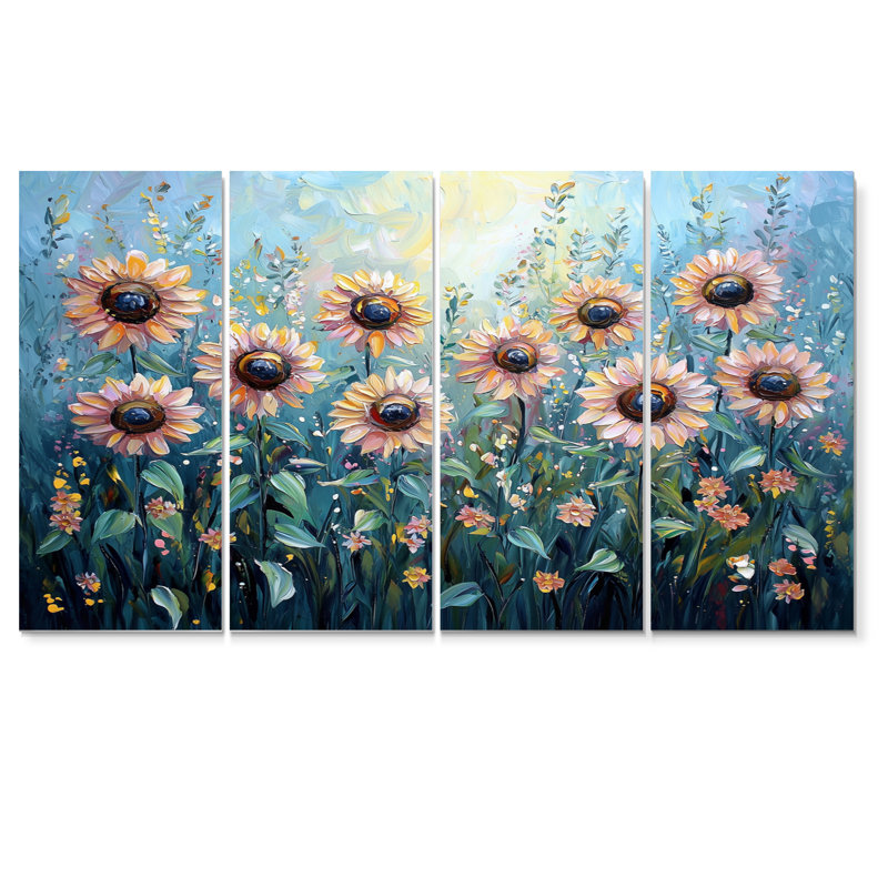 Doriel - tournesols, art mural - ensemble d'art mural traditionnel, H 28 po x l 48 po, 4