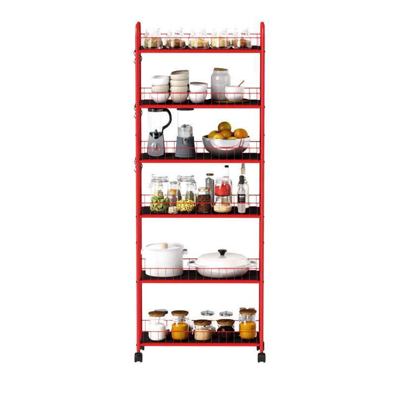 Red 6 Tier Slim Rolling Storage Cart(No Include Stool)