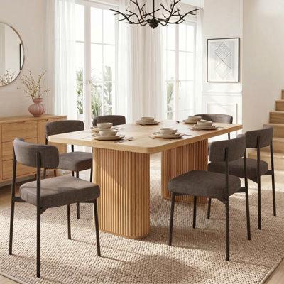 Ensemble de 4 chaises de salle à manger grises en tissu gris, chaise de cuisine rembourrée sans accoudoirs, chaise de salle à manger moderne avec dossier incurvé