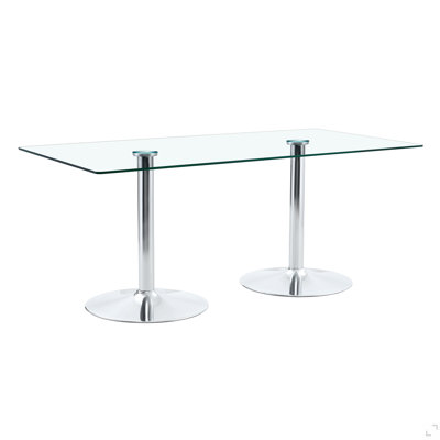 A Glass Tabletop With 71×35.4 Inches And A Modern Minimalist Circular Dining Table With Electroplated Silver Metal Legs. Suitable For Restaurants, Living Rooms.