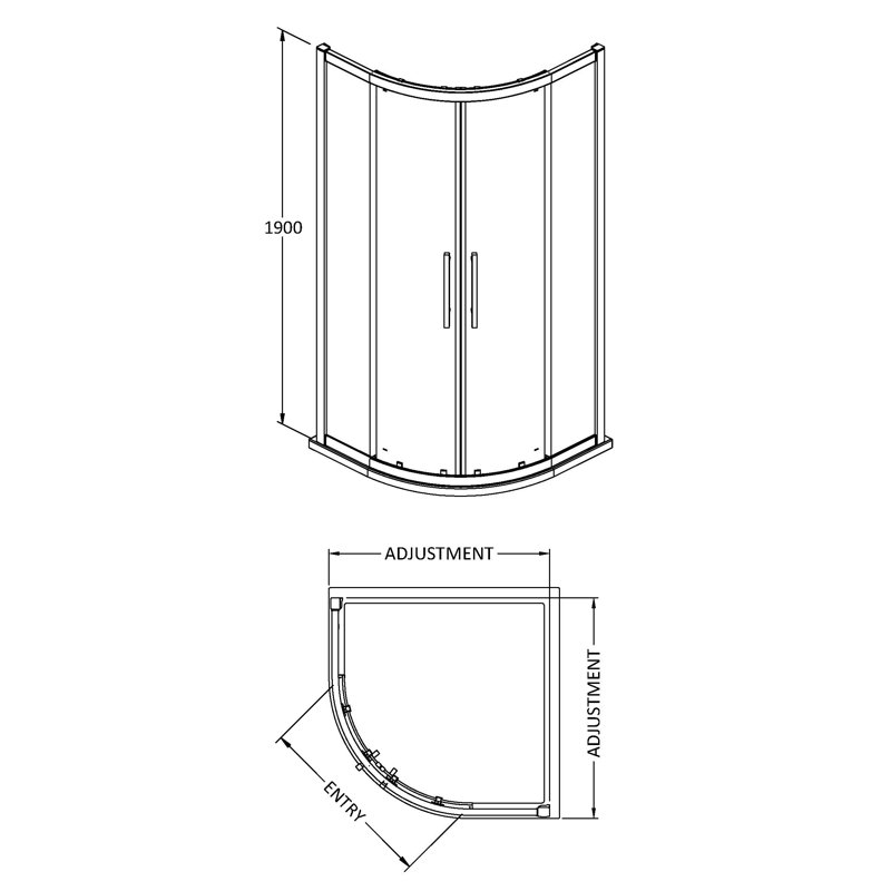 Apex Quadrant Shower Enclosure, 190cm H x 98cm W x 98cm D