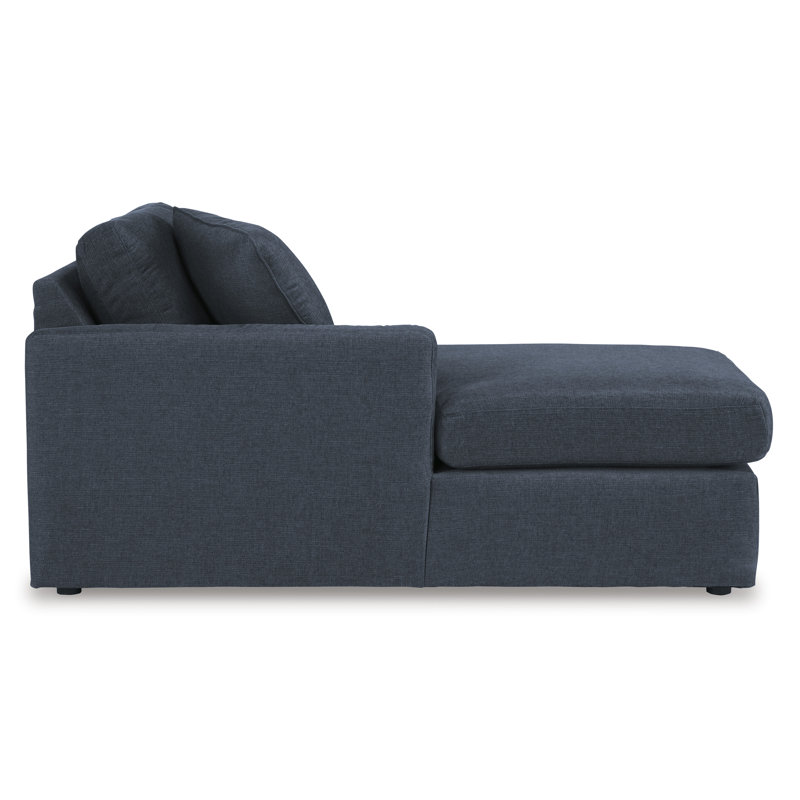 Canapé modulaire 5 pièces avec méridienne Depew, Polyester bleu, Orienté à gauche (vu de face)