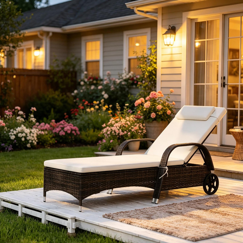 Chaise longue d'extérieur à dossier réglable, chaise longue en rotin, chaise longue confortable
