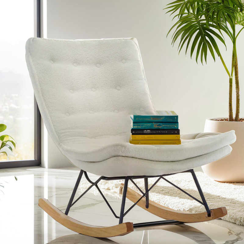 Chaise berçante rembourrée de 28,3 po de large, Blanc
