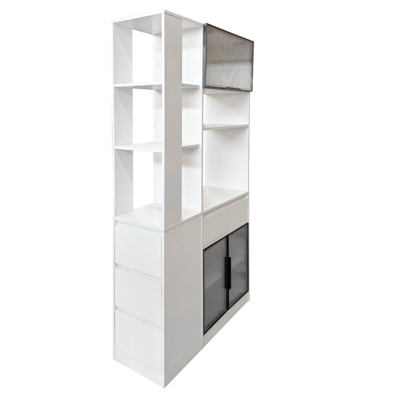 Grande armoire de rangement en bois 71 po pour entrée multifonctionnelle moderne, Blanc