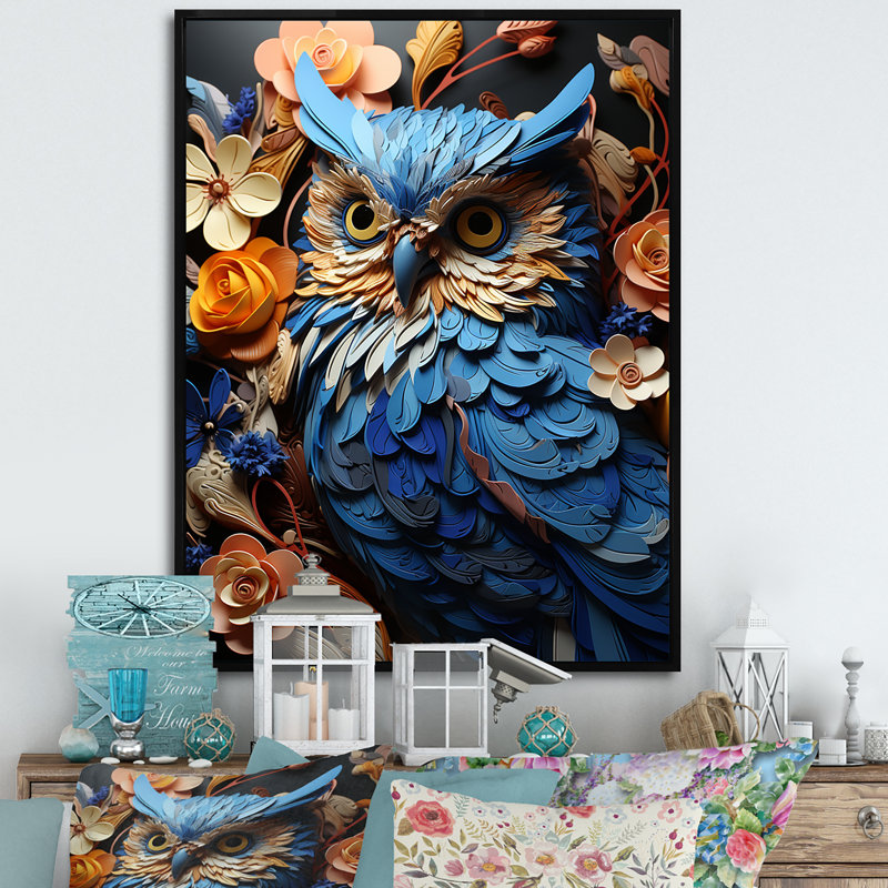 Mysterious Owl Blooms II sur impression sur toile, H 32 po x l 16 po x P 1 po, Cadre flottant noir