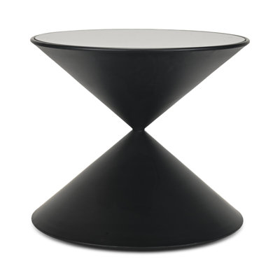 Table d'appoint ronde en verre noir et acier, 17 pouces, forme sablier