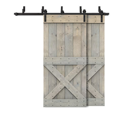 84'' Solid Wood Paneled Painted without Installation Hardware Kit Barn Door