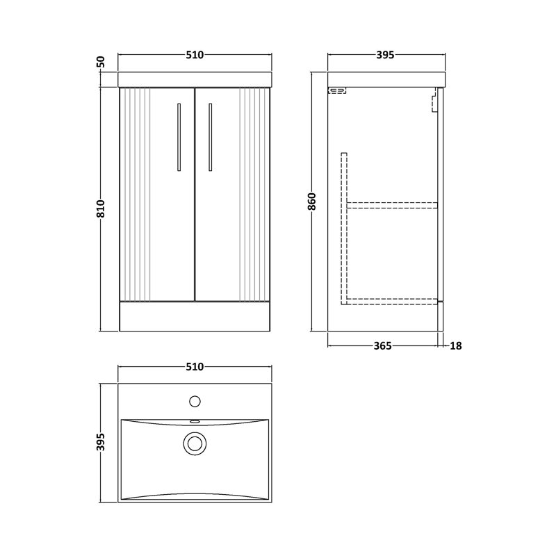 Deco 510mm Single Bathroom Vanity with Integrated Vitreous China Basin, Satin Blue