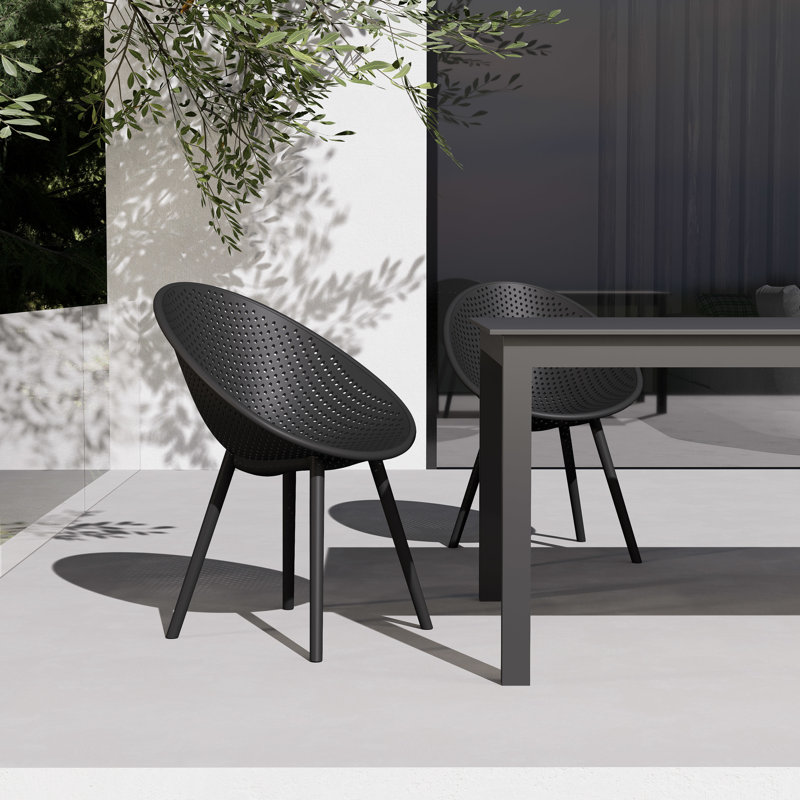 Norna 2pk Plastic Outdoor Dining Side Chair, Black