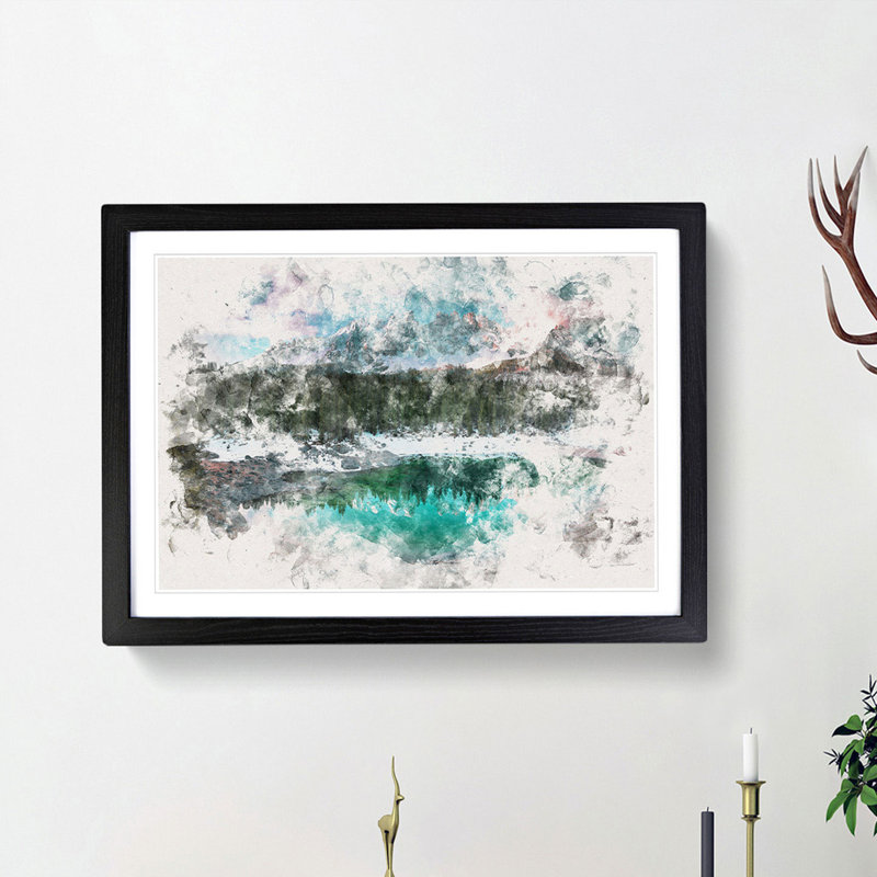 Lago Di Carezza in Italy - Picture Frame Painting Print, 36cm H x 48cm W x 2cm D, Black Framed