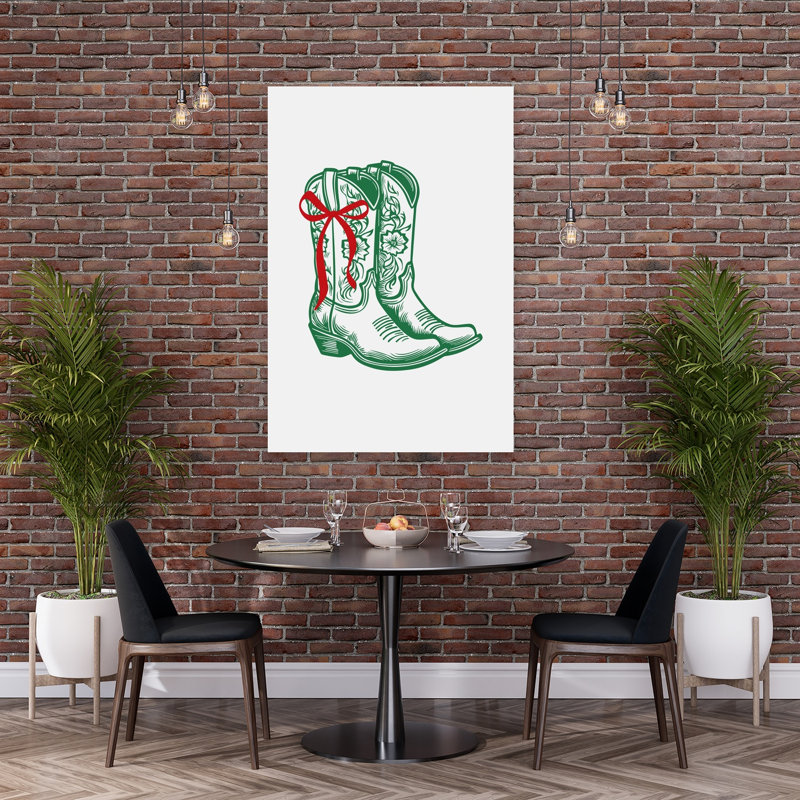 Festive Cowboy bottes classique rustique abstrait hiver, impression d'art mural, 60" H x 40" W