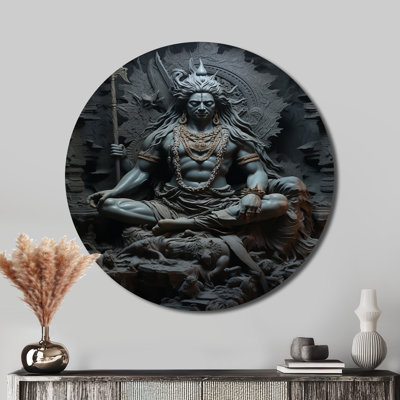 Astoria Grand Hinduism Shivas Somber Slate - Spiritual Round Metal Wall Art
