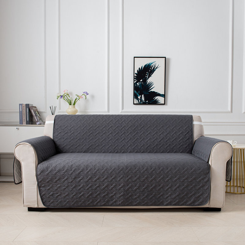 Housse de chaise matelassée imperméable gris foncé à motif vannerie avec poches latérales, 1 place, 1 siège, Gris