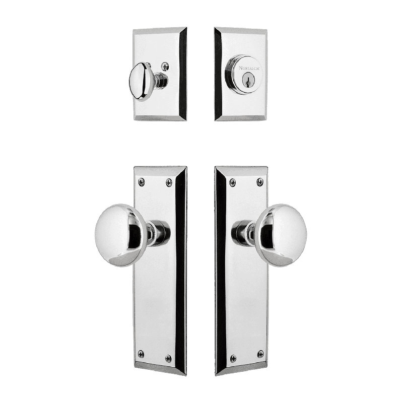 Ensemble d'entrée Nostalgic Warehouse New York avec bouton New York, Chrome brillant, 2.75