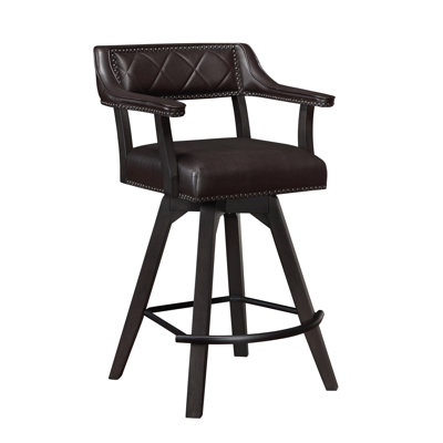 Diamond Back Swivel Upholstered Spectator Bar Stool with Solid Wood Frame