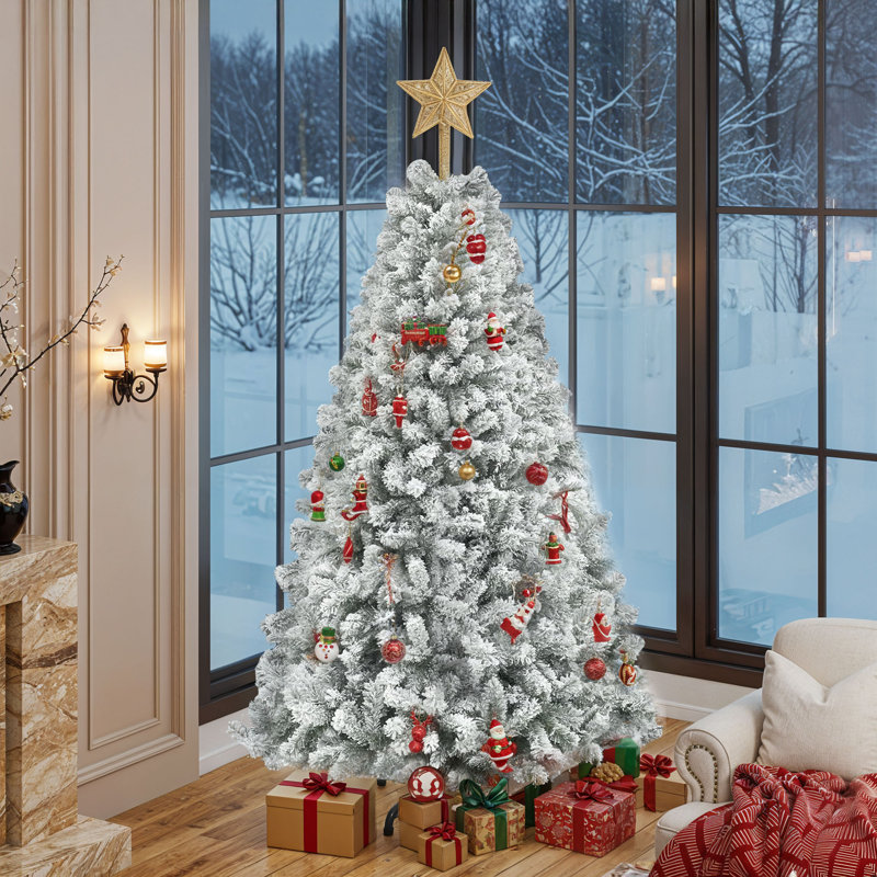 Arbre de Noël artificiel à charnière enneigé 7,5 pi, 7.5'