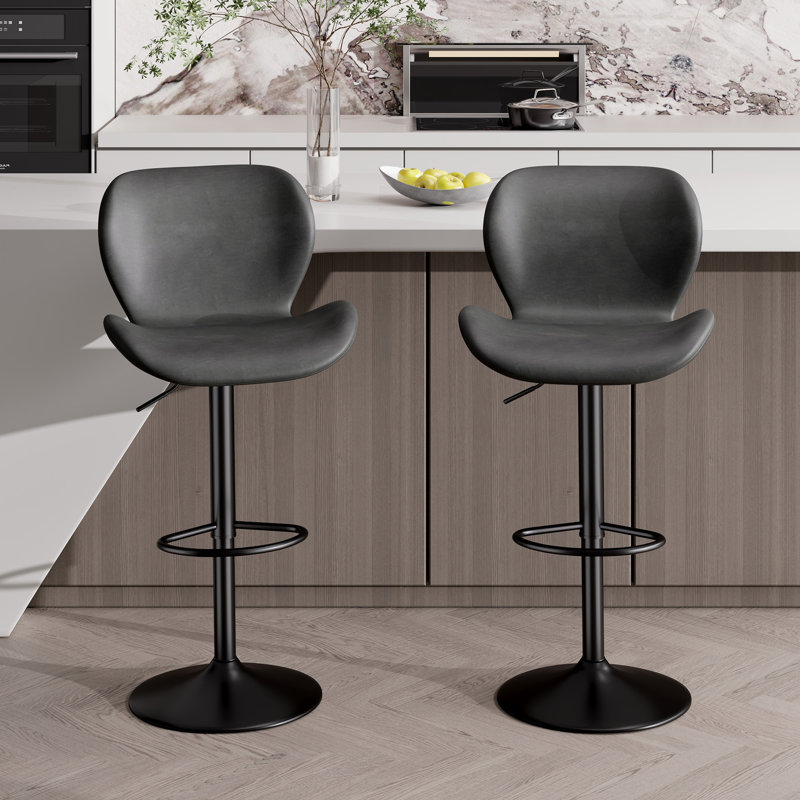Ensemble de 2 tabourets de bar, tabourets de bar à hauteur de comptoir en cuir polyuréthane avec dossier, chaises de bar pivotantes réglables en hauteur, tabouret d'îlot de cuisine sans accoudoirs moderne