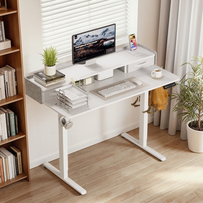 Table d'ordinateur de bureau électrique à hauteur ajustable avec tiroirs, Noir / Noir, H 46,3 po x l 55,9 po x P 23,6 po