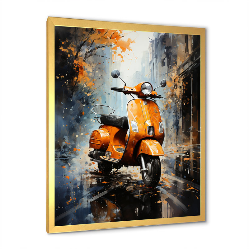 «Orange Urban Scooter Vibes» sur toile, H 20 po x l 12 po x P 1 po, Cadre doré simple