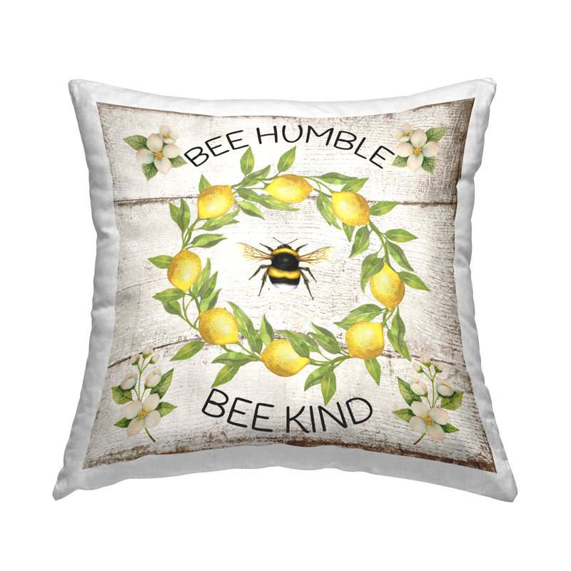 Coussin Stupell Industries Bee Humble & Kind Rustic Design by Creatif Belle