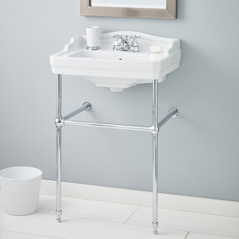 Cheviot Products Essex 24" Console Bathroom Sink with Overflow & Metal Base, Chrome, 8" Widespread