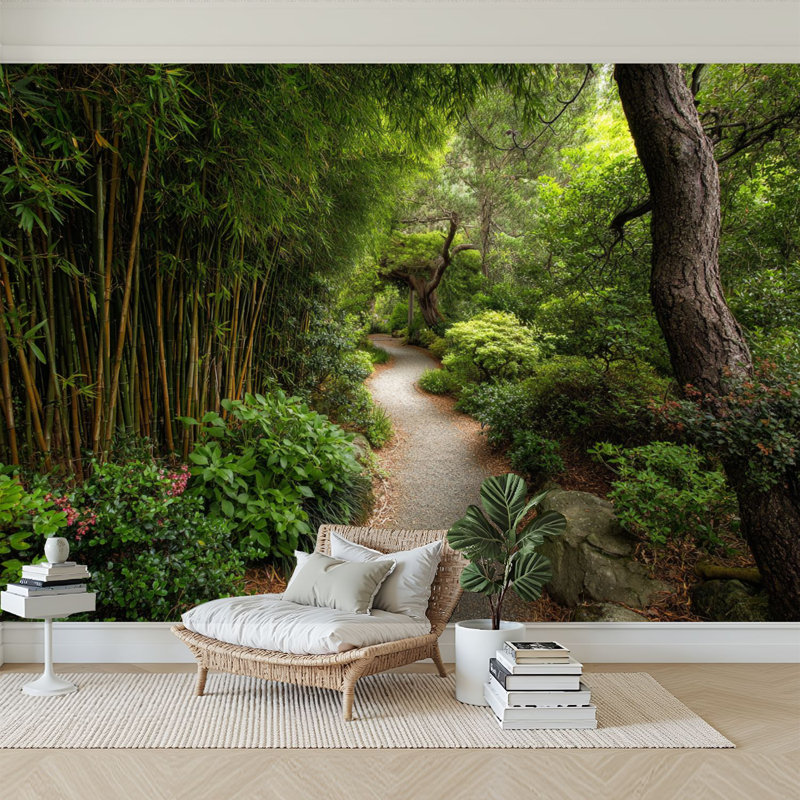 Peel and Stick Wallpaper H Modern Self Adhesive Wall Mural for Bedroom Hidden Path Bamboo Forest Greenery Trees Pathway Peaceful Landscape